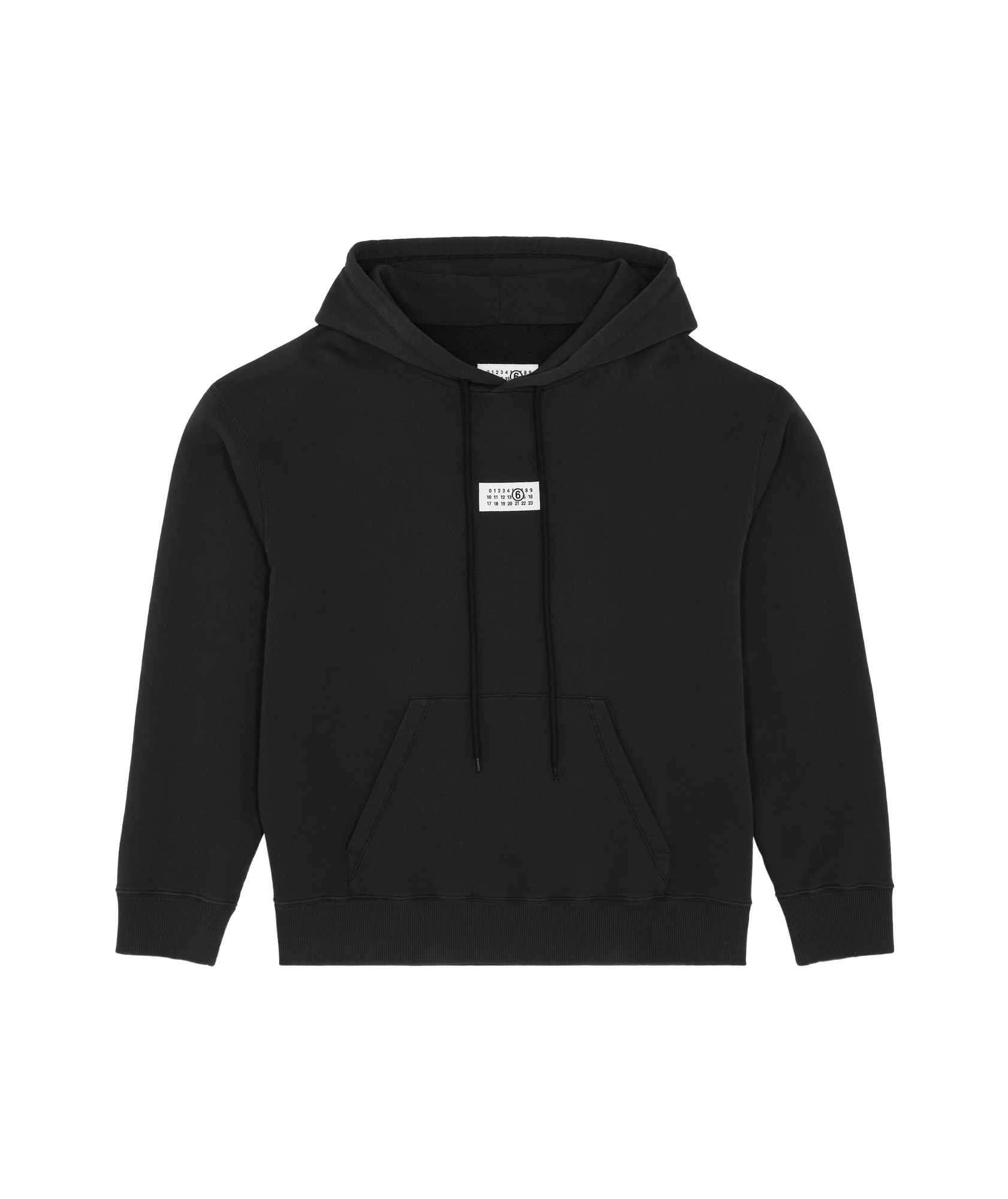 Mm6 Maison Margiela Mm6 By Maison Margiela Emblazoned Black Hoodie With Drawstring And Ribbed Finishes In Black