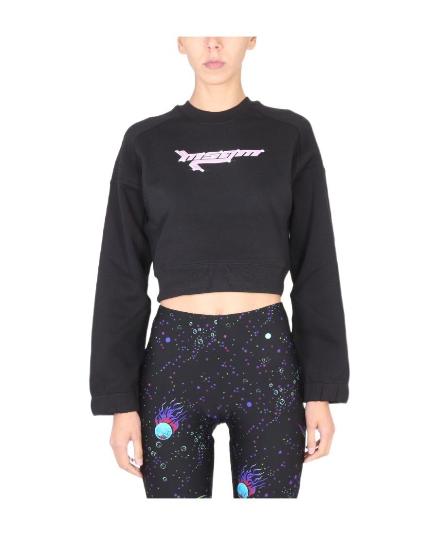 Msgm Women's Logo Crossneck Sweatshirt In Black