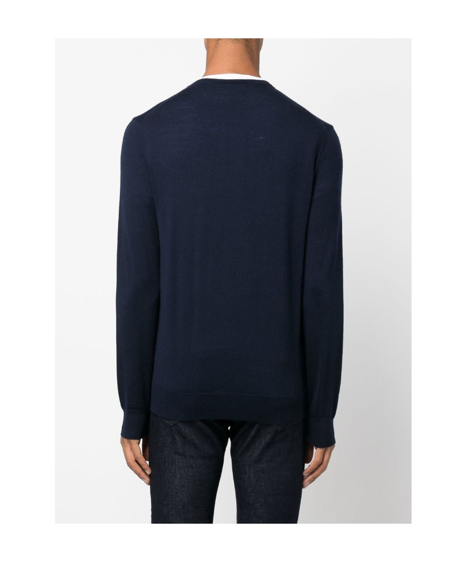 Polo Ralph Lauren Blue Crewneck Sweater With Pony Logo Embroidered On The Front In Black