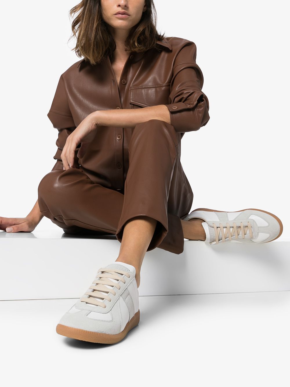 Maison Margiela White Sneakers With Textured Panels And Gum Rubber Sole