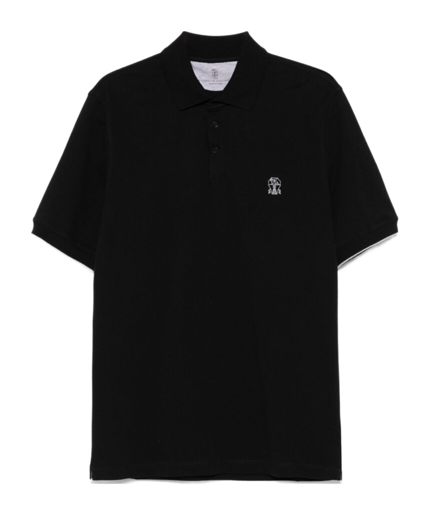 Brunello Cucinelli Midnight Polo Shirt With Buttoned Placket In Black