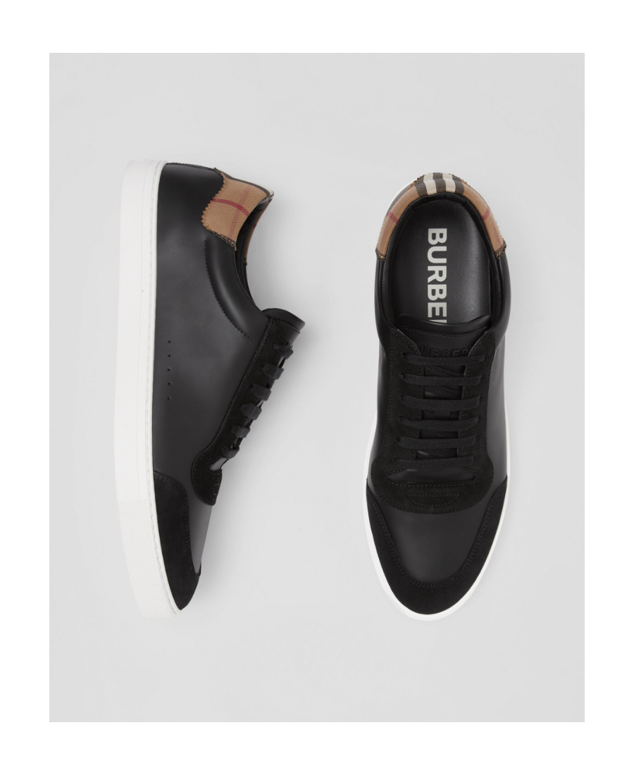 BURBERRY VINTAGE CHECK PANELLED LEATHER SNEAKERS