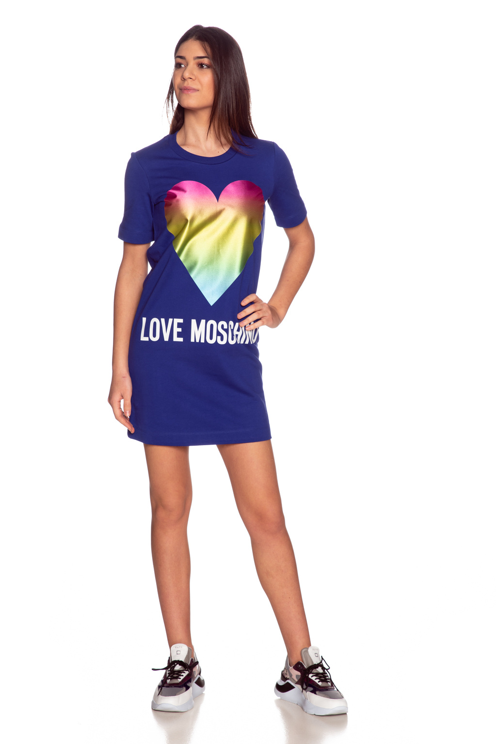 Moschino Logo Details T-shirt Dress In Blue