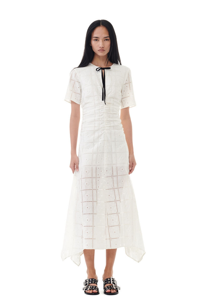 Shop Ganni White Broderie Anglaise Long Dress