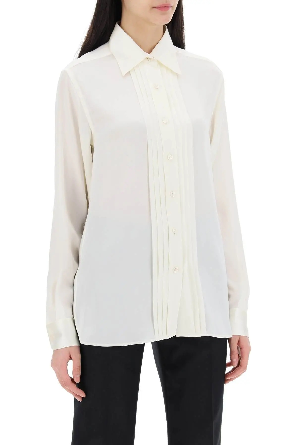 Tom Ford Stretch Silk Satin Relaxed Fit Shirt In White