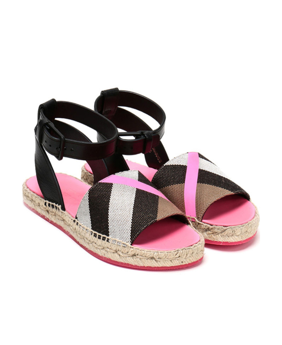 Burberry Checkered Details Flat Sandals In Black