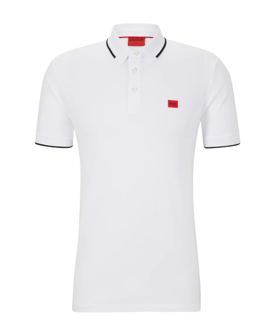 Hugo Boss Deresino232 Mens Tipped Polo Shirt With Logo Label In White