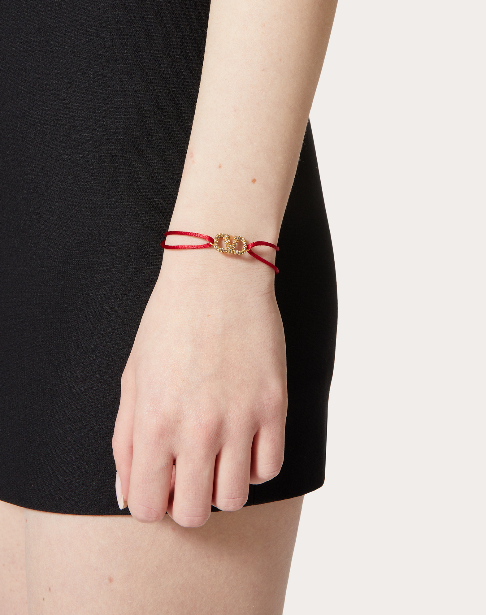 Shop Valentino Vlogo Signature Bracelet In Cotton And Swarovski Crystals In Red