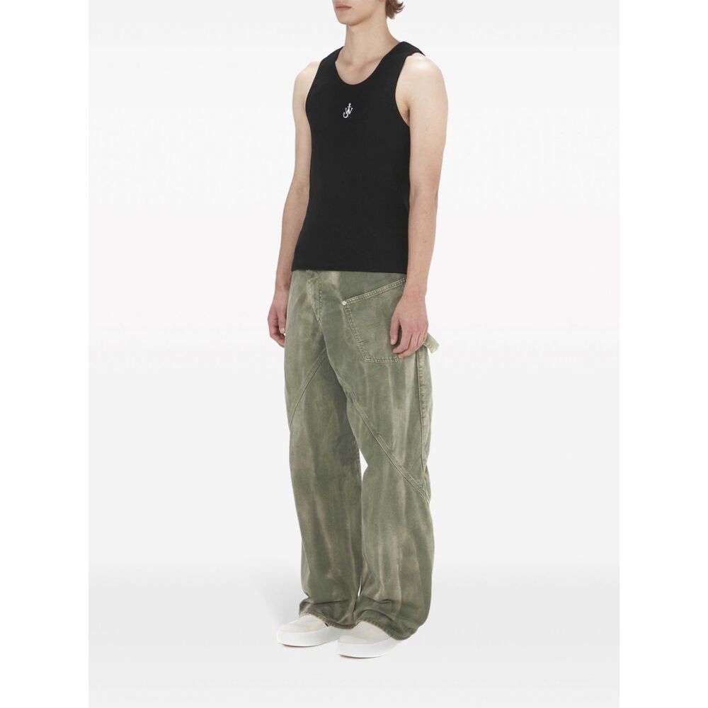 Jw Anderson Black Sleeveless Top With Logo Embroidery On The Front In Black