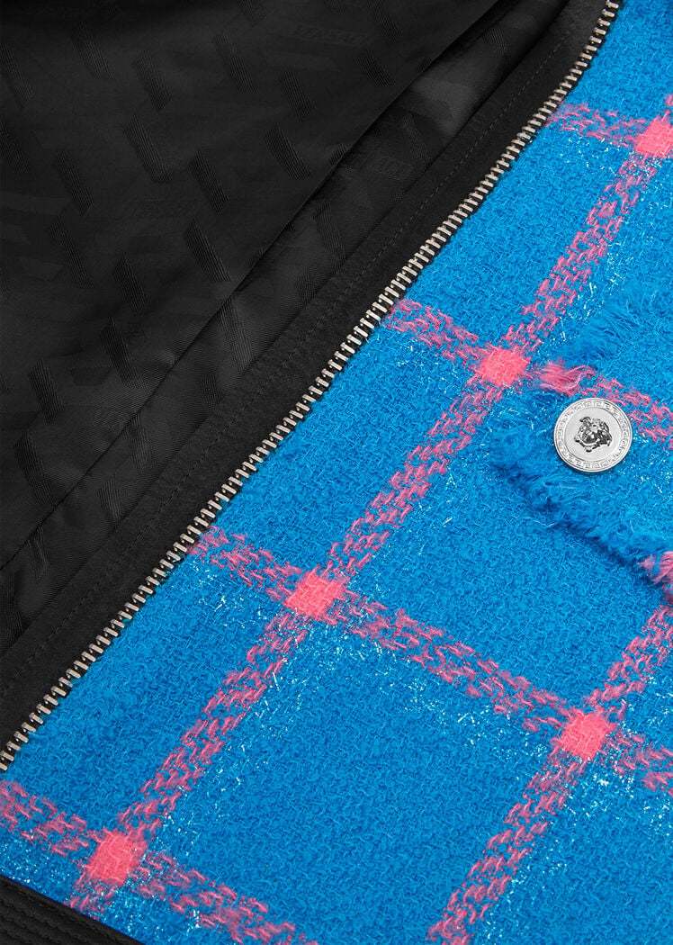 Versace Ruffled Tweed Casual Jacket In Blue