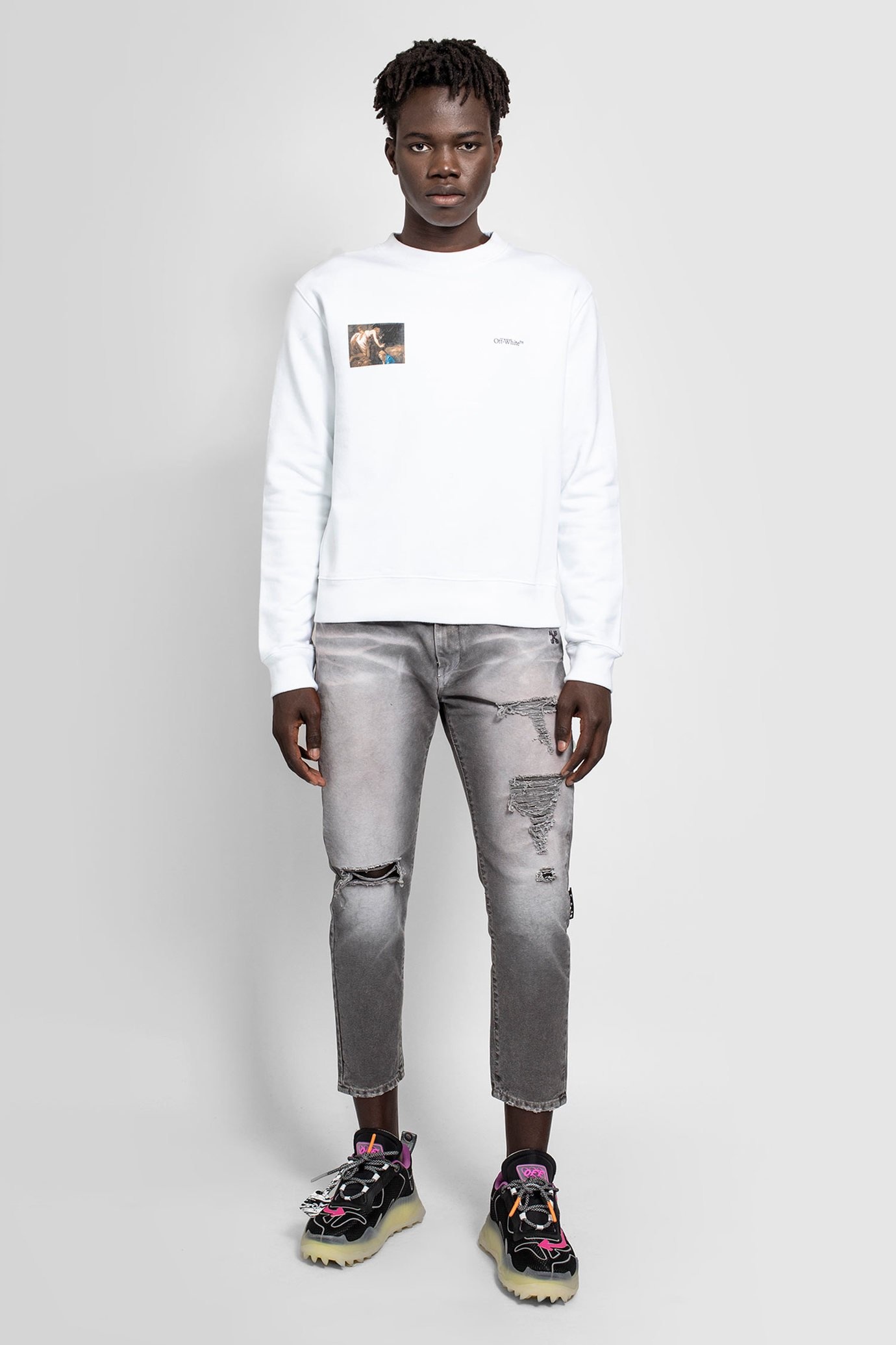 Off-white Straight Jeans With Stone Washing Effect In Gray