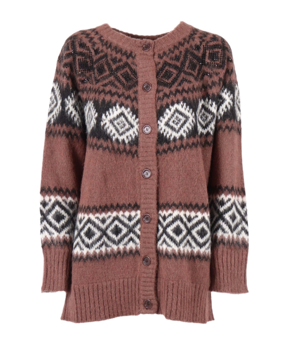 Ermanno Scervino Soft White Alpaca Blend Cardigan With Button-down Front In Brown