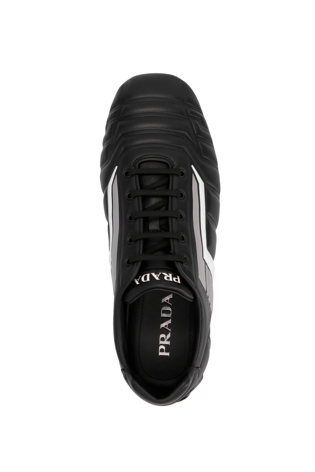 Prada Stylish Sneakers With Metallic Accents And Rubber Sole In Black