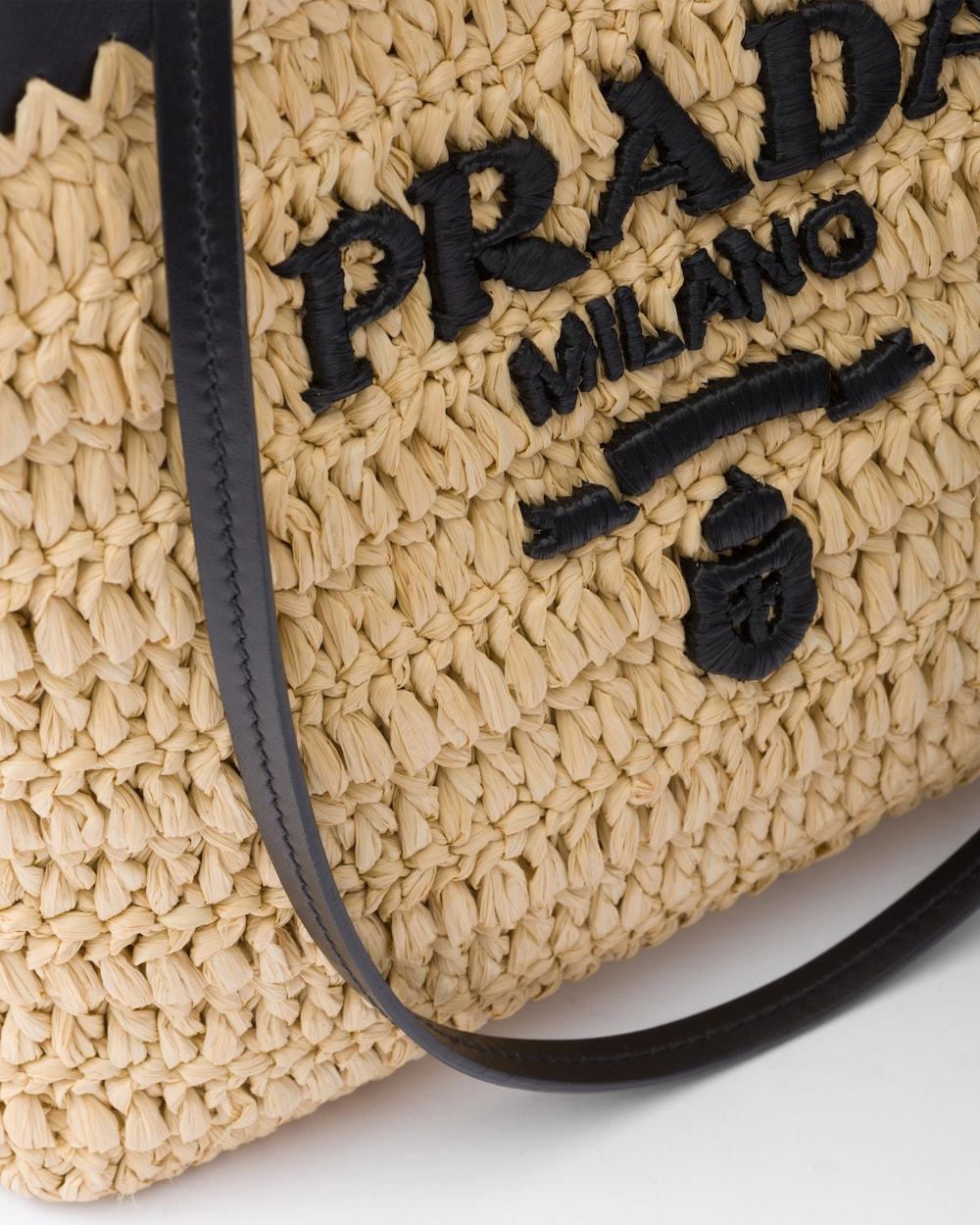 Prada Women Small Crochet And Leather Tote Bag In Nude
