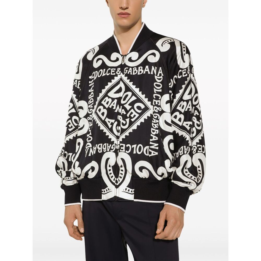 Dolce & Gabbana Logo-print Silk Bomber Jacket In Black