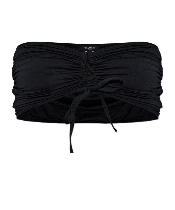 Balmain Ruched Bikini Top In Black