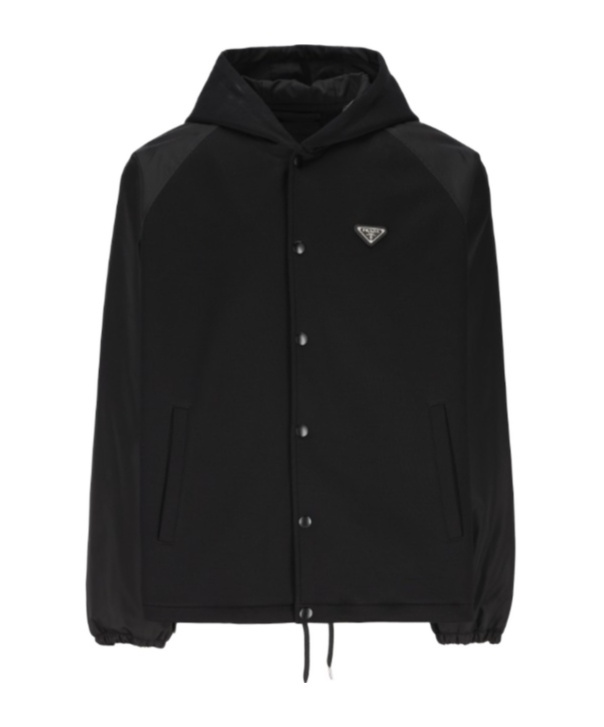 Prada Logo Plaque Drawstring Jacket In Black