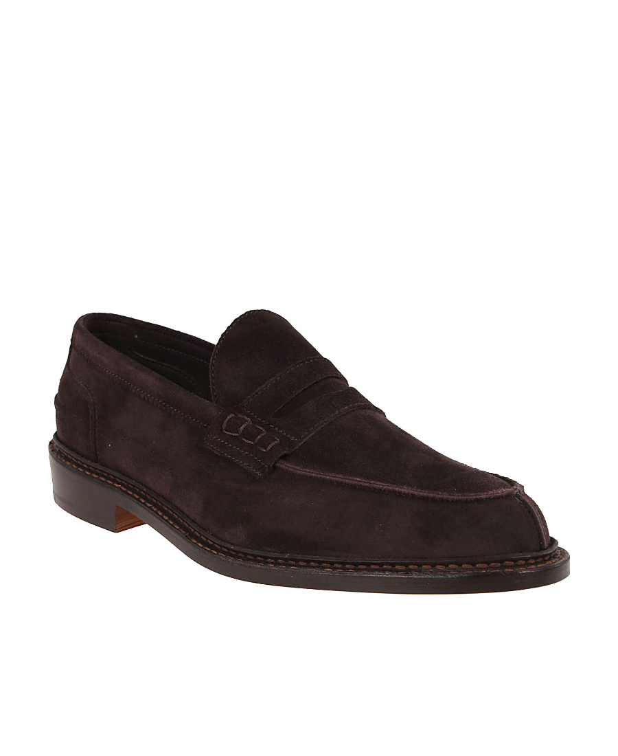 Tricker's Smooth Suede Loafers With Classic Silhouette In Black