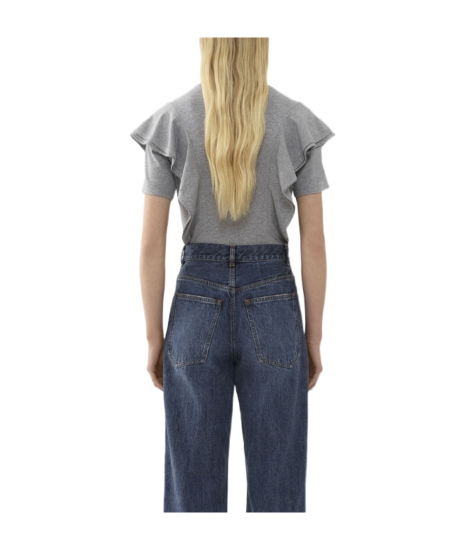 Chloé Ruffled Cotton T-shirt In Gray