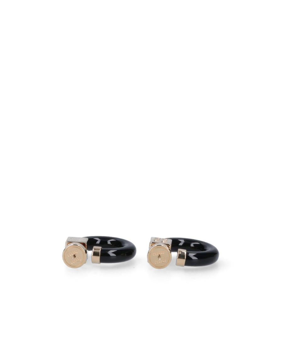 Miu Miu Logo-charm Half-hoop Earrings In Black