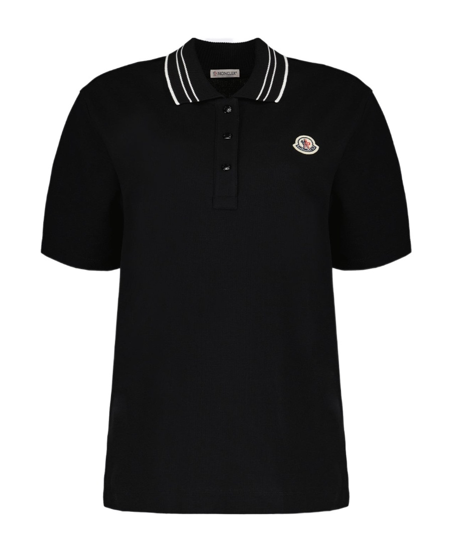 Moncler Logo-patch Cotton Polo Shirt In Black