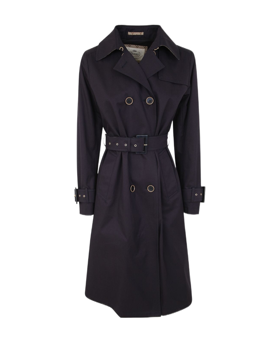 Herno Double-breasted Trench Coat In Black