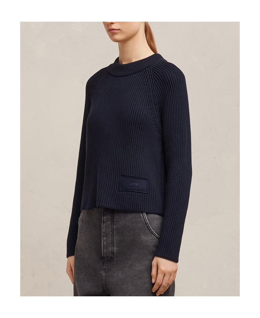 Ami Alexandre Mattiussi Ami Paris Logo Patch Crewneck Jumper In Black
