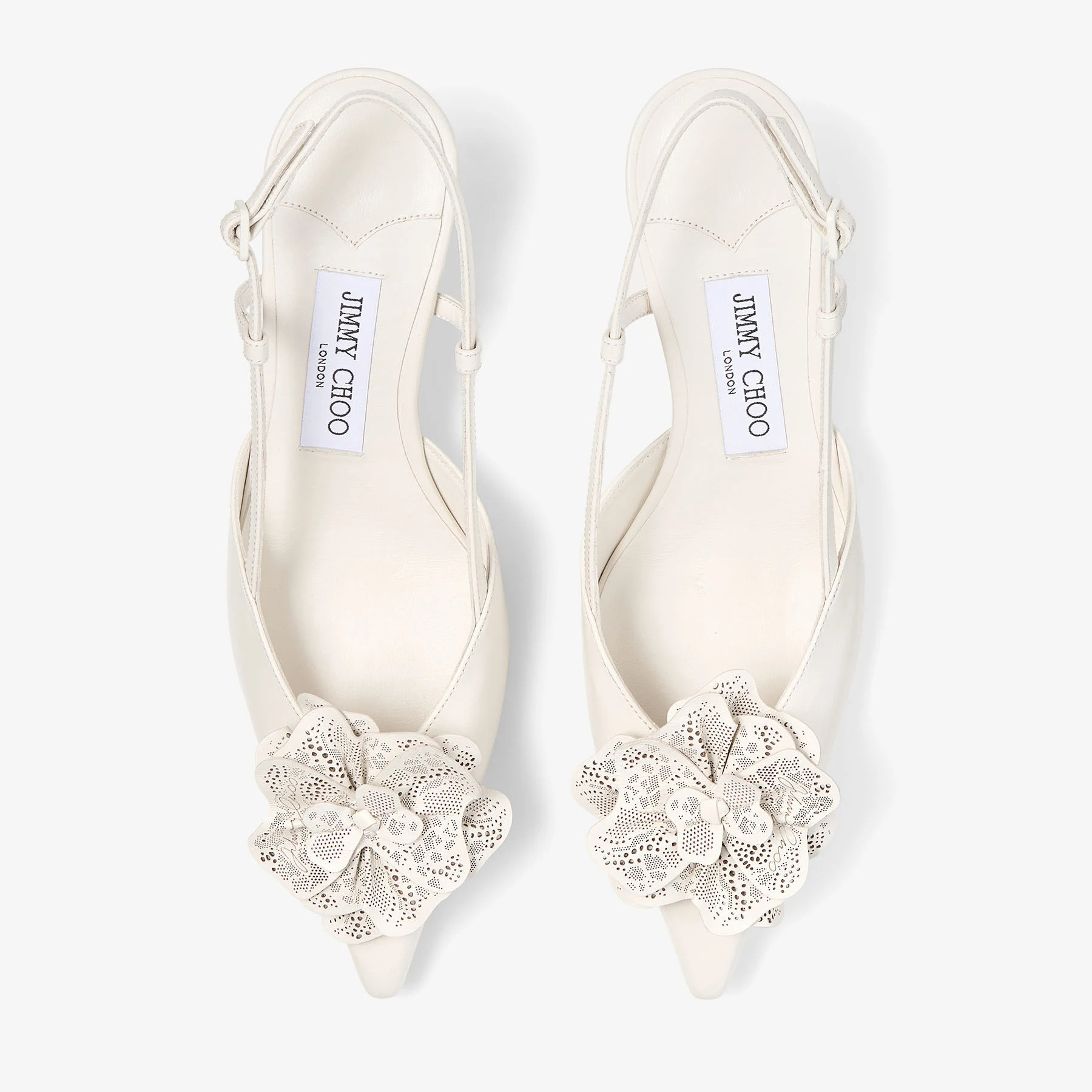 Jimmy Choo Latte Shiny Nappa Leather Slingbacks With Lace Corsage In Multi