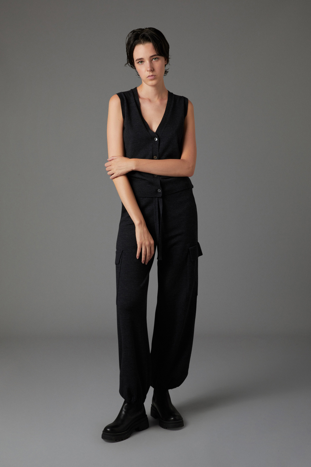 P.a.r.o.s.h Tapered Drawstring Knit Trousers In Black