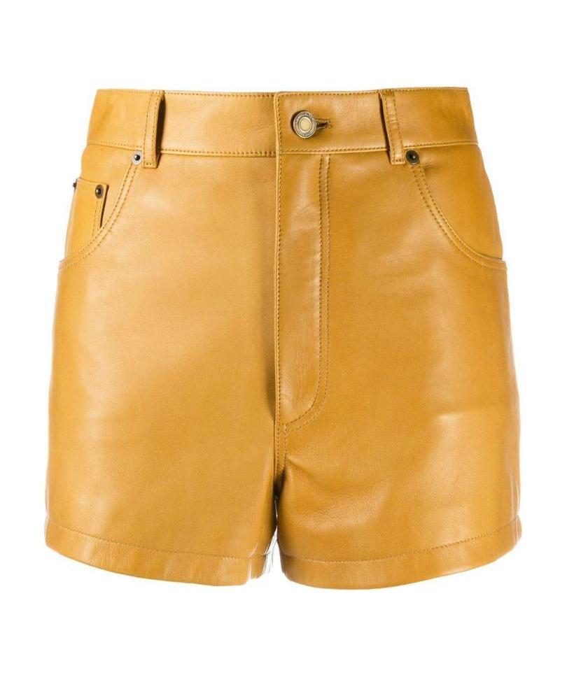 Saint Laurent Lambskin Leather Shorts In Yellow