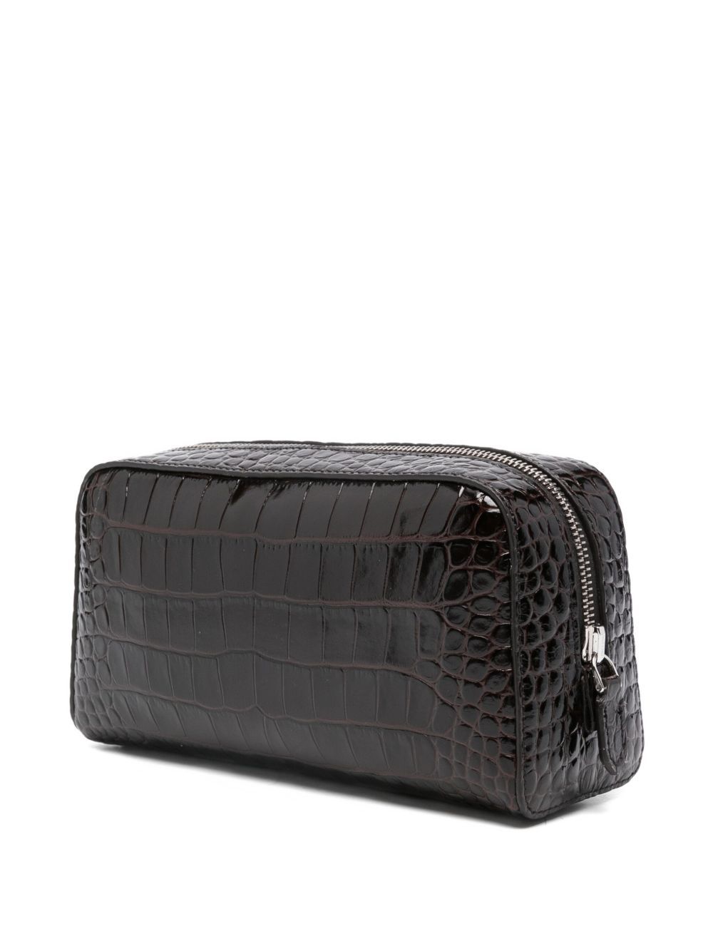 Tom Ford Rectangular Leather Beauty Case With Crocodile Texture In Brown