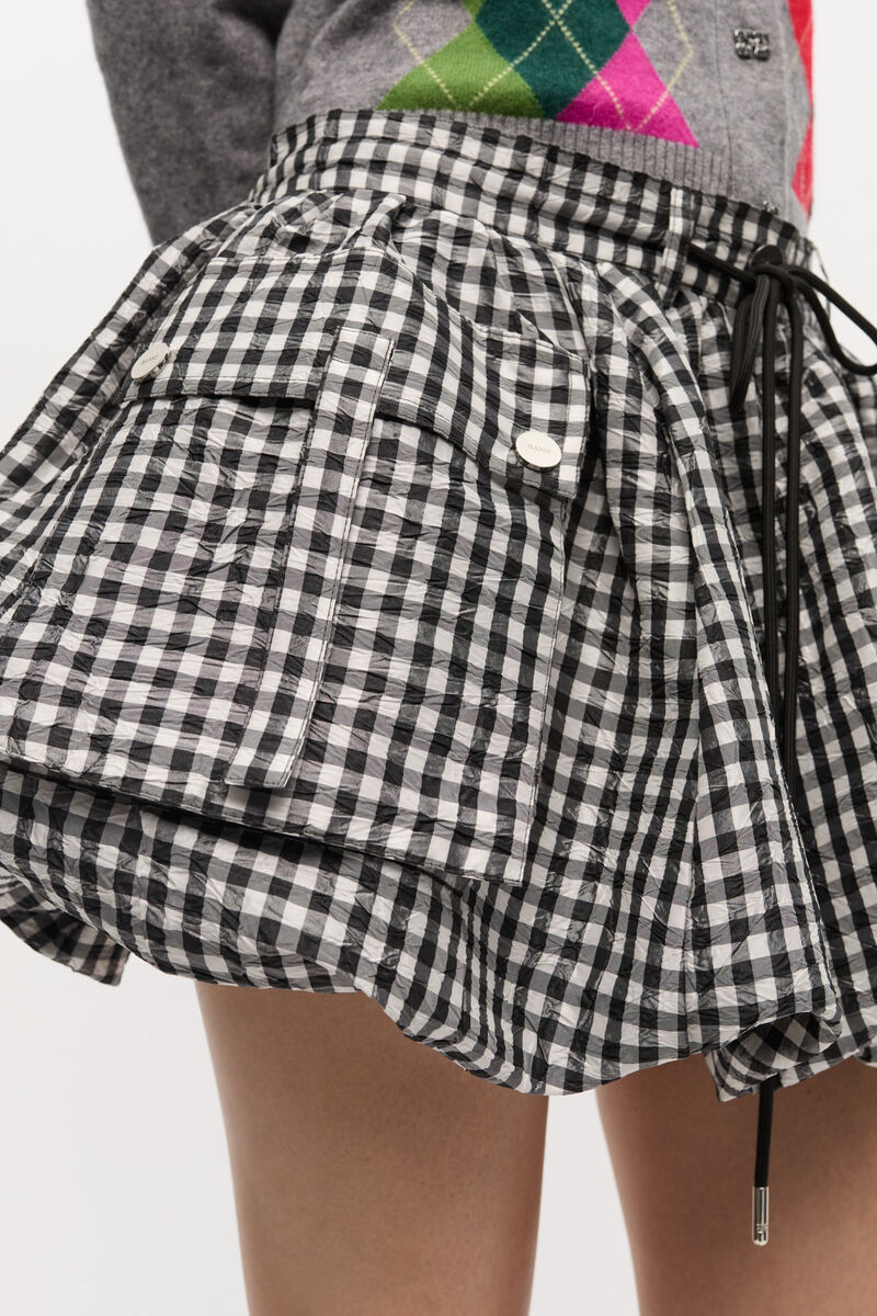 Ganni Vichy Pattern Balloon Miniskirt In Multi