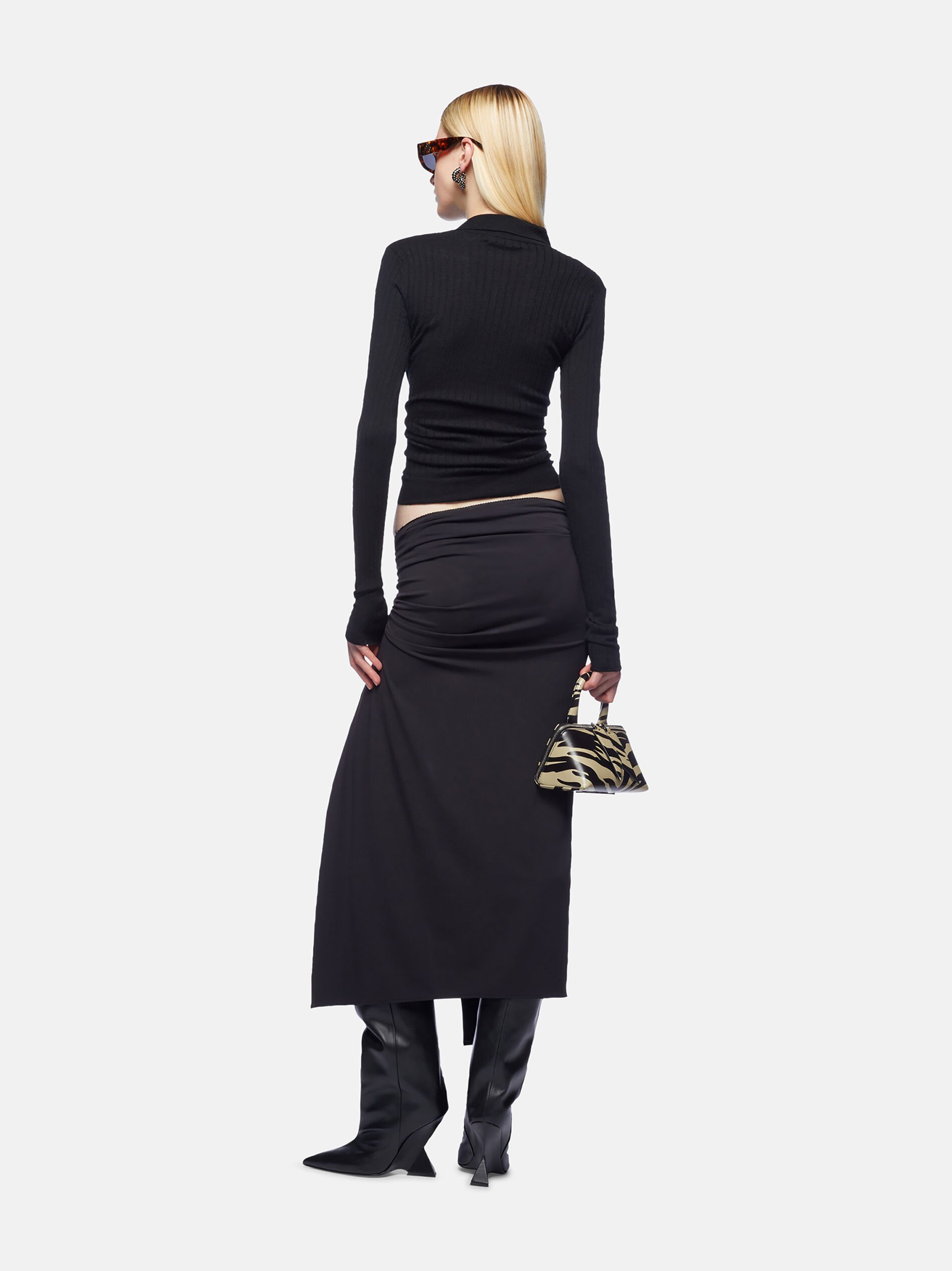 Attico Black Midi Skirt In Black