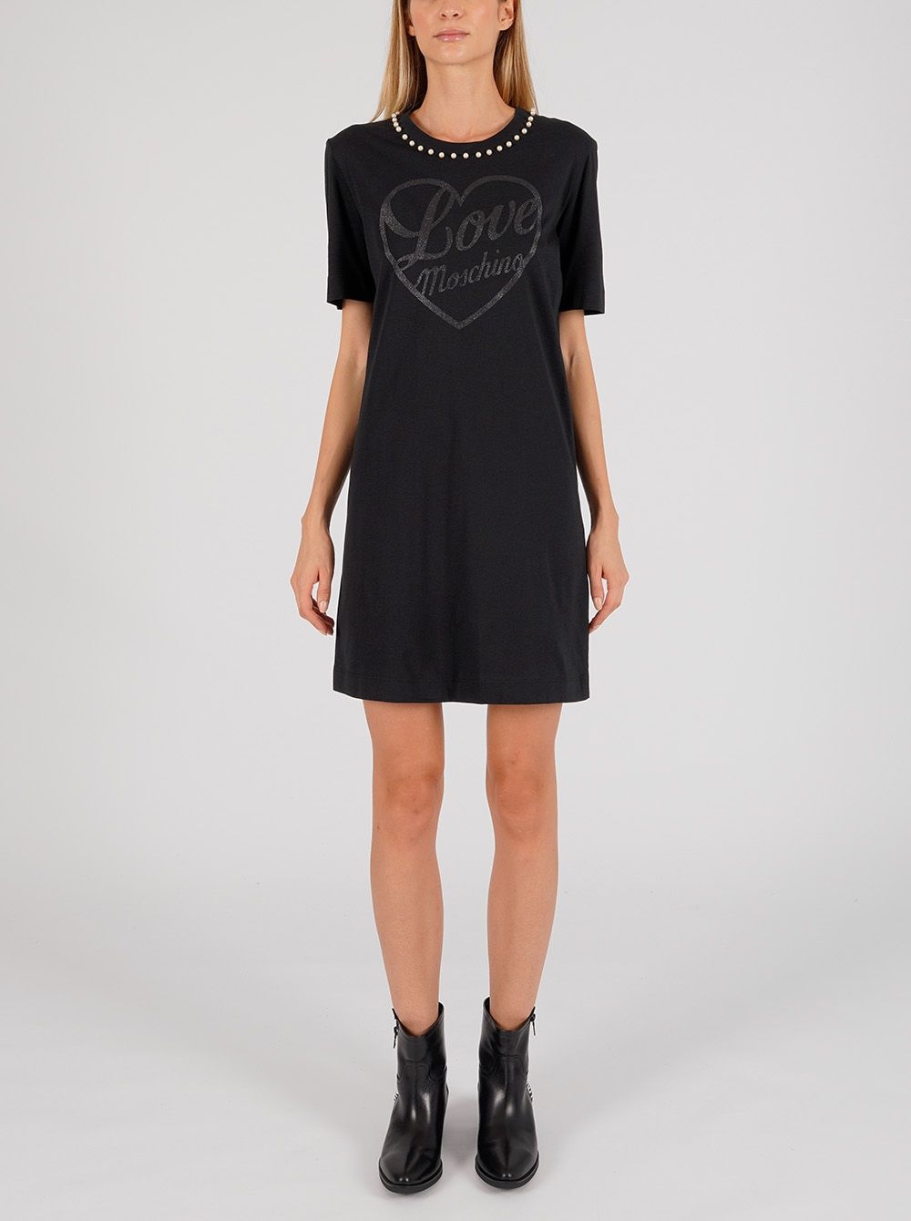 Moschino Pearl-trim T-shirt Dress In Black