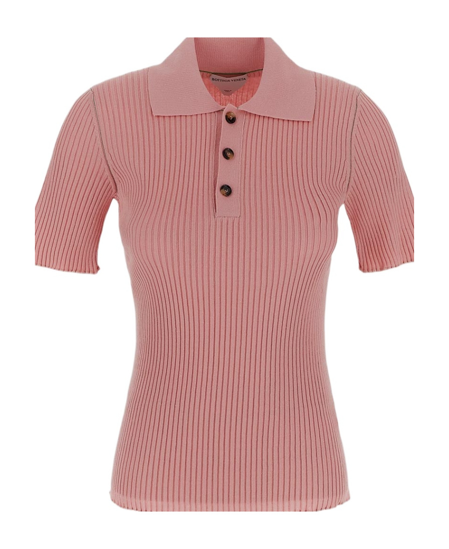 Bottega Veneta Ribbed Polo Top In Pink