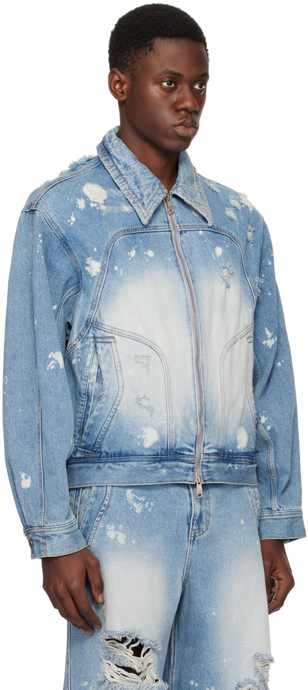 Ader Error Blue Distressed Denim Jacket In Blue