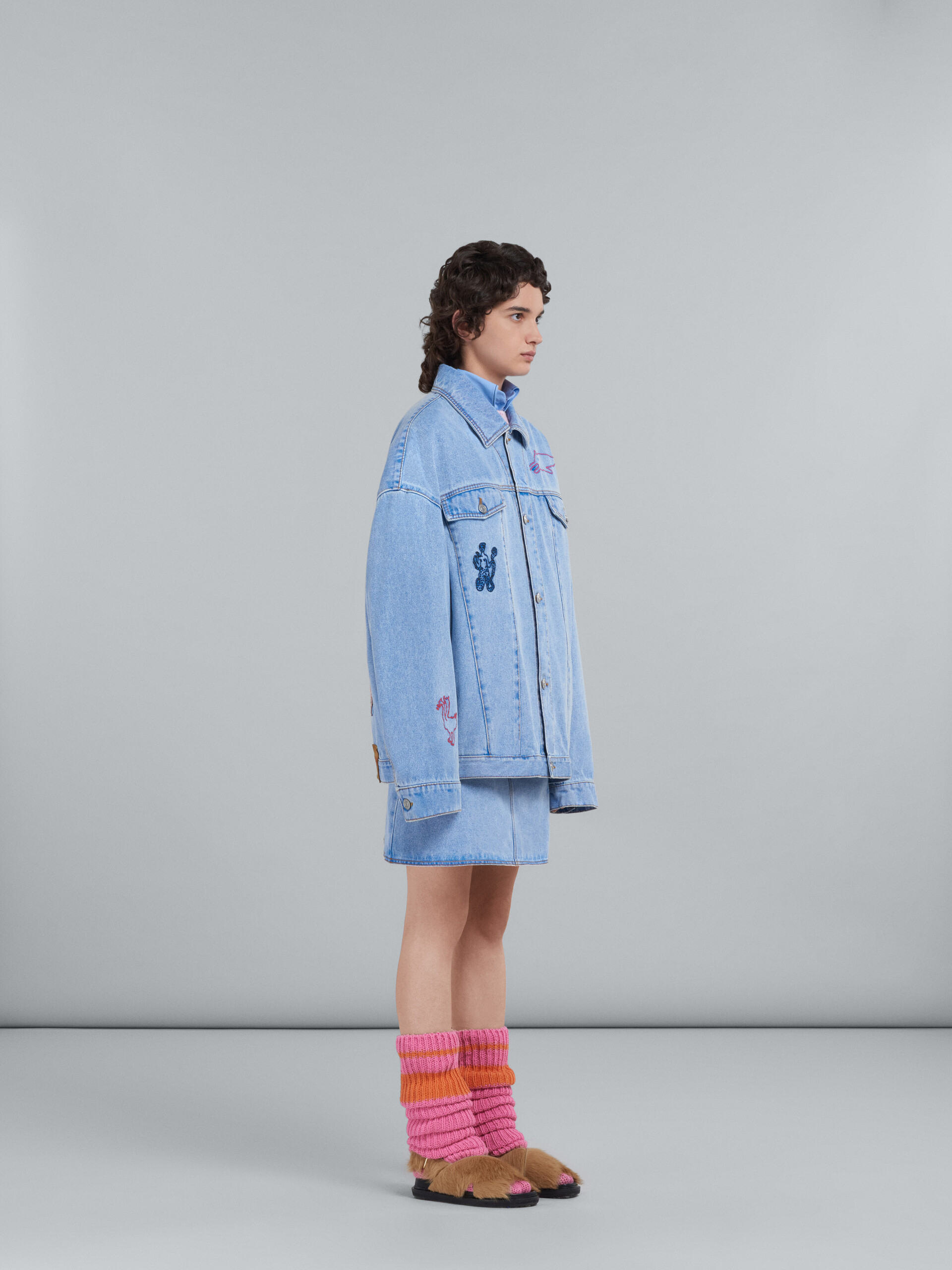 Marni Embroidered High-rise Denim Miniskirt In Blue