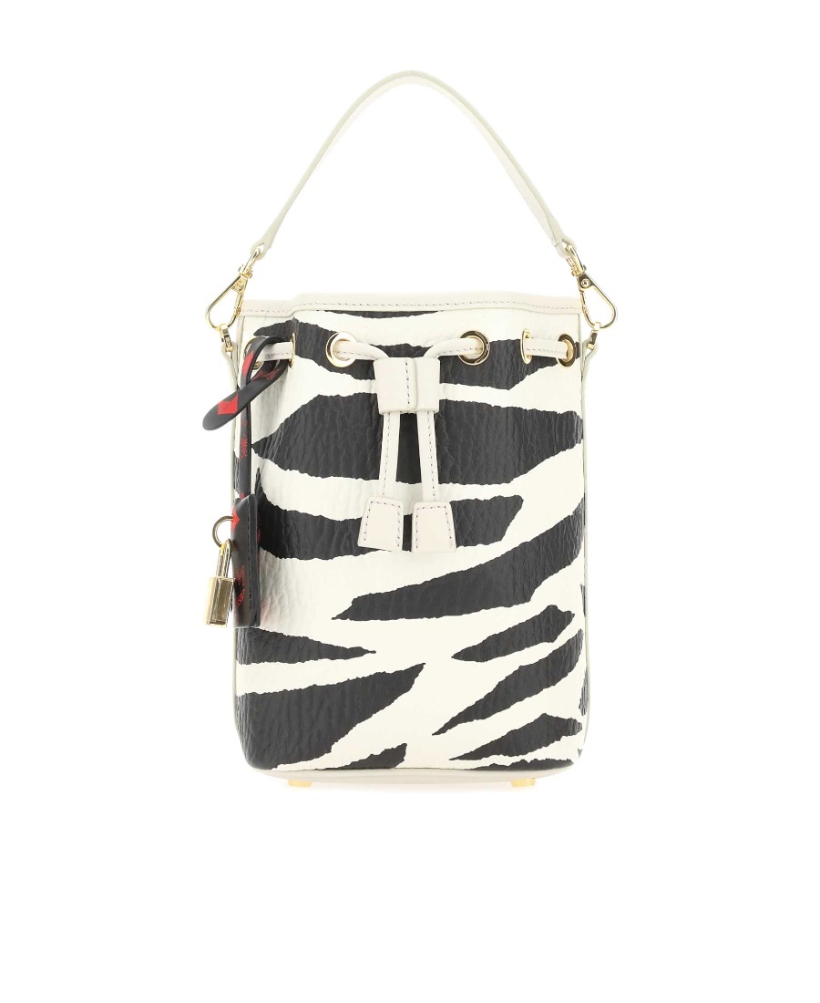 Mcm Zebra Printed Drawstring Tote Bag In White