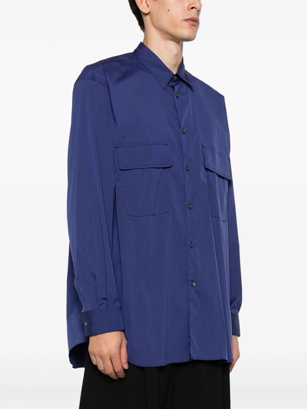Comme Des Garçons Button-down Collar Long Sleeve Shirt With Pockets In Blue