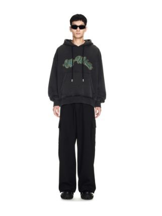 Off-white Brushed Cotton Skate-fit Bacchus Printed Hoodie In Black