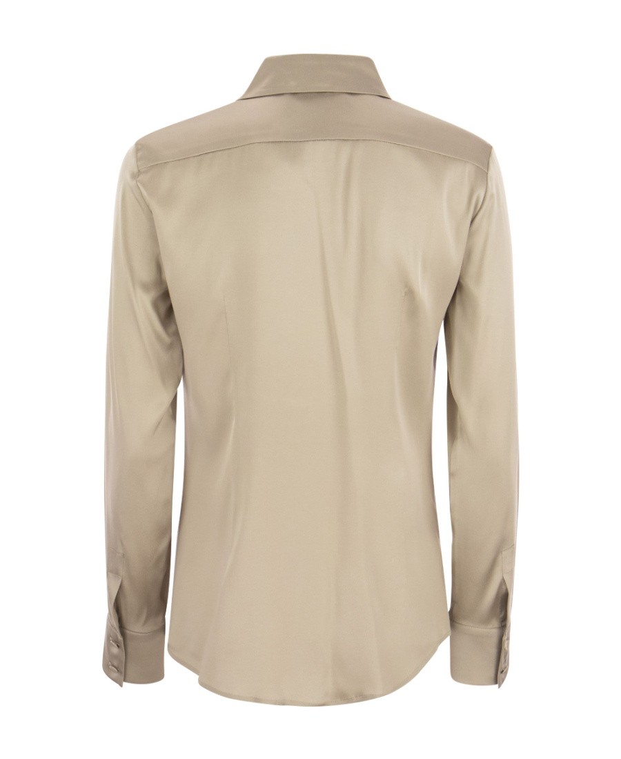 Max Mara Long-sleeved Pointed Collar Shirt In Nude