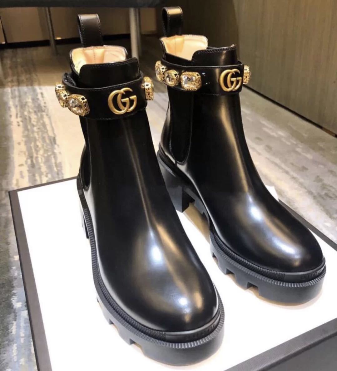 Shop Gucci Leather Ankle Boot With Belt In Black