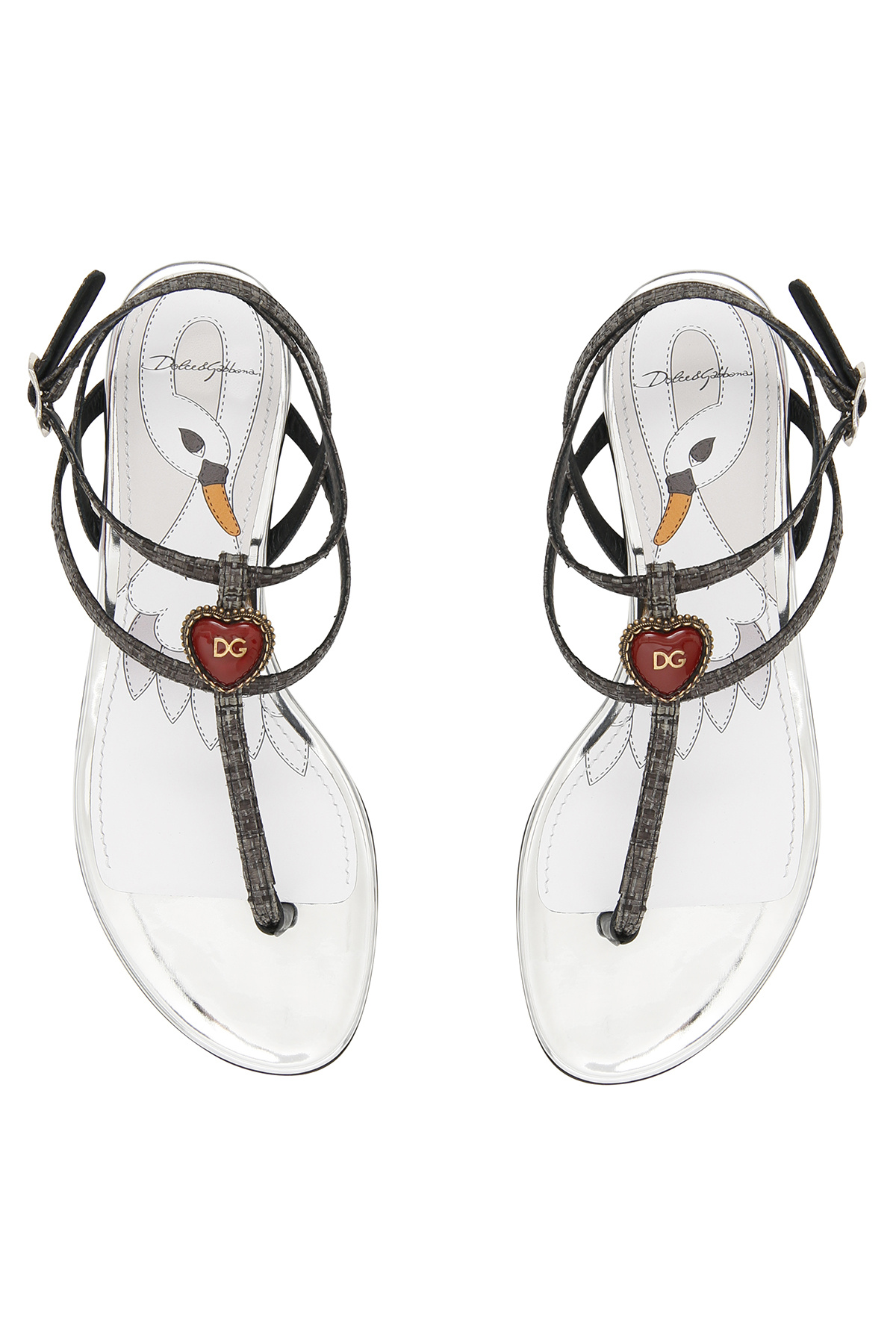 Dolce & Gabbana Heart-shaped Pendant Flat Sandals In Black