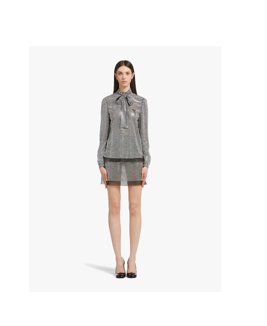 Prada Rhinestone-studded Pussy-bow Silk Blouse In White