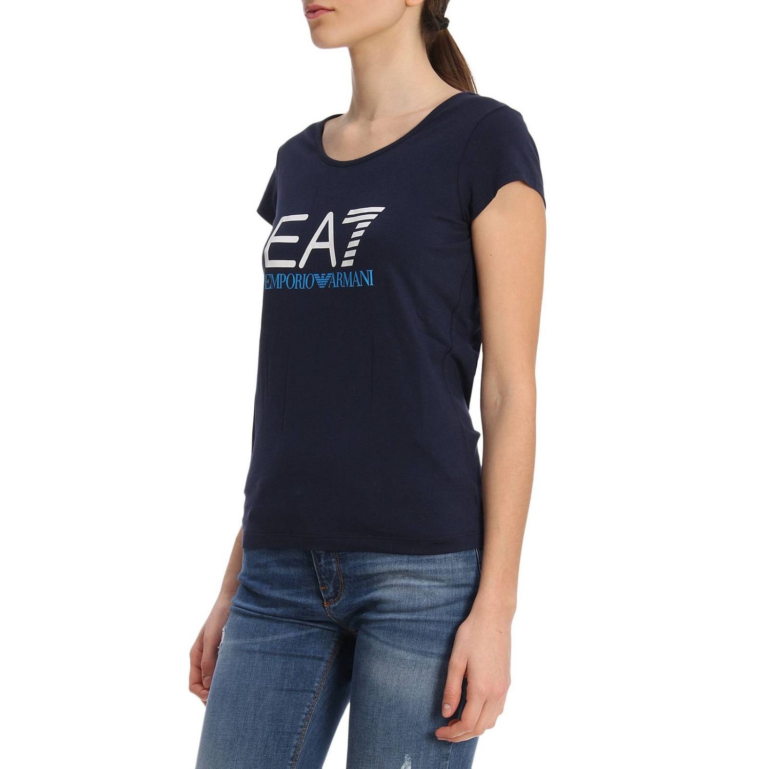 Ea7 T-shirt With Round Neck And Short Sleeves In Blue