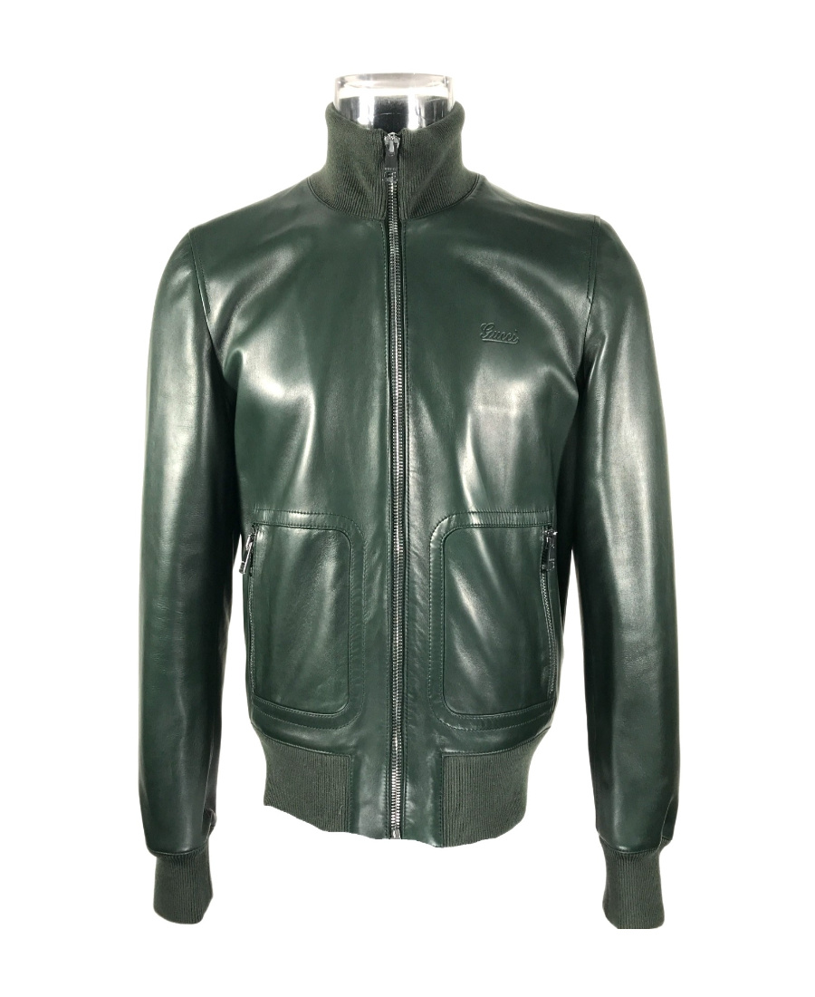 Gucci Logo Leather Jacket In Green