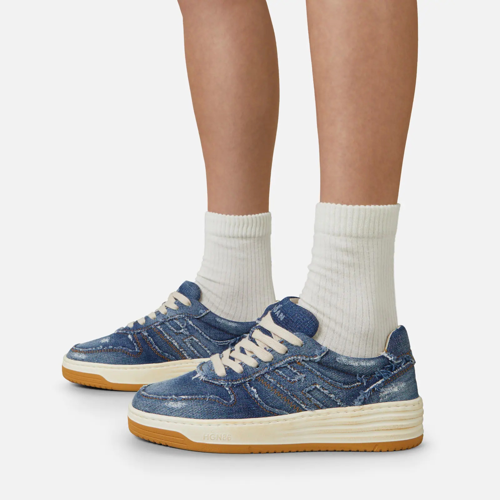 Hogan Denim-effect Lace-up Sneakers In Multicolor