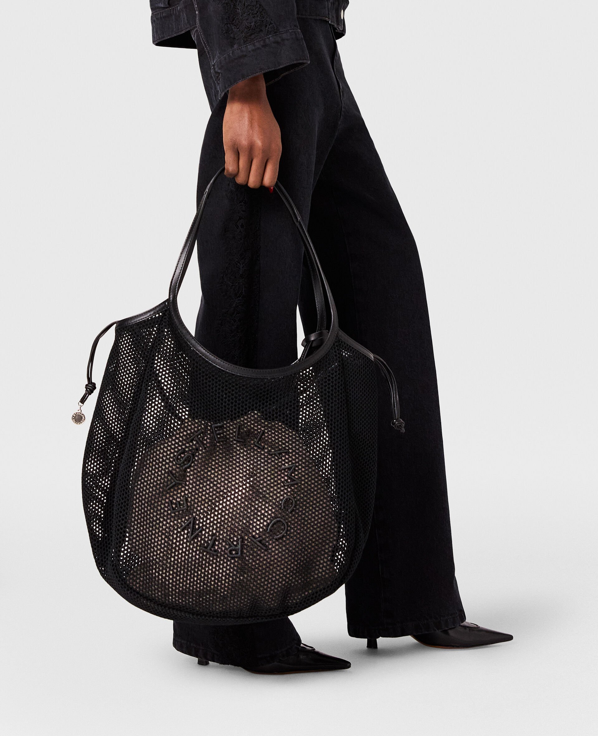 Stella Mccartney Logo Mesh Tote Bag In Black