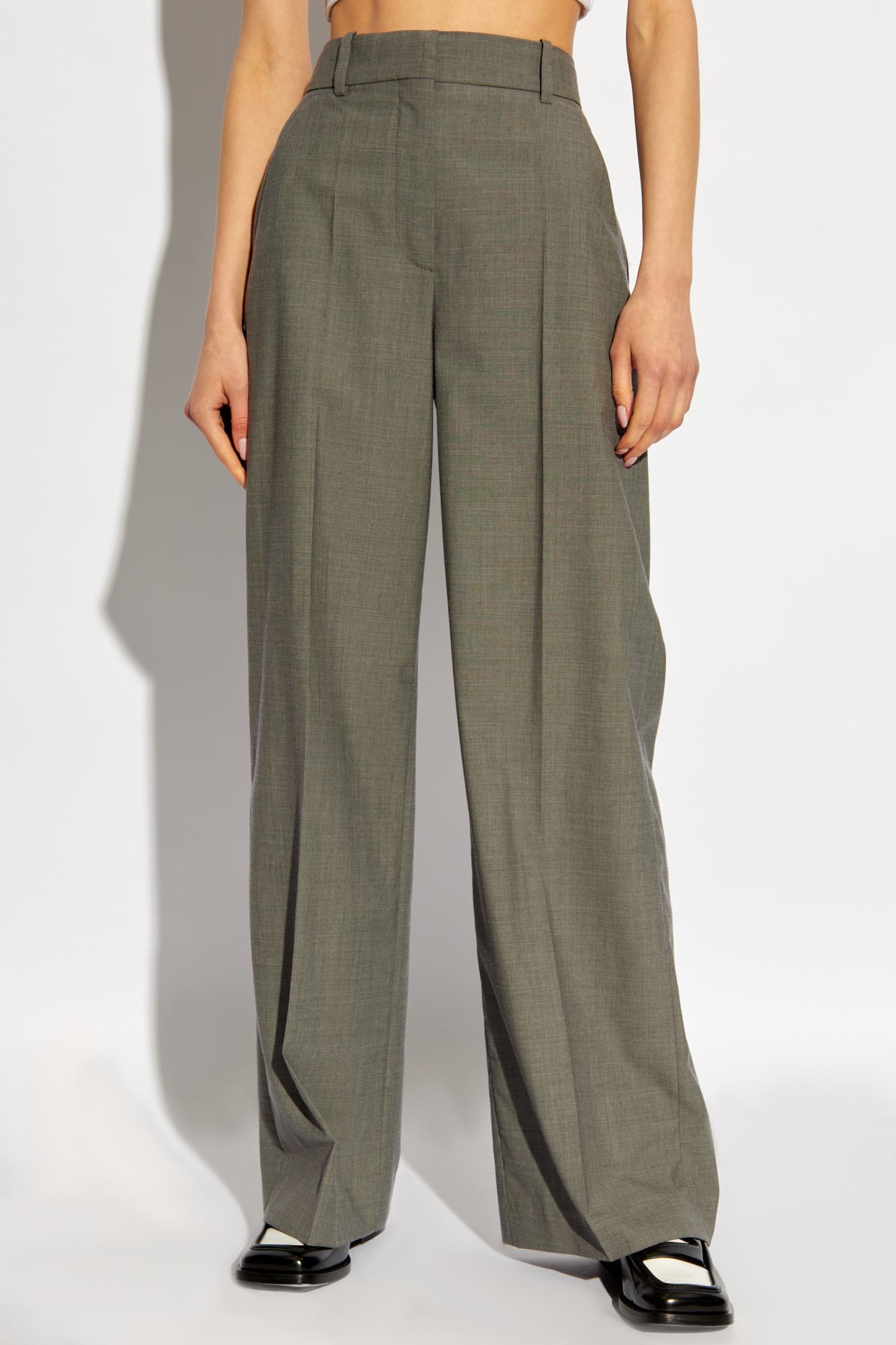 Kenzo Wide-leg Wool Trousers In Gray