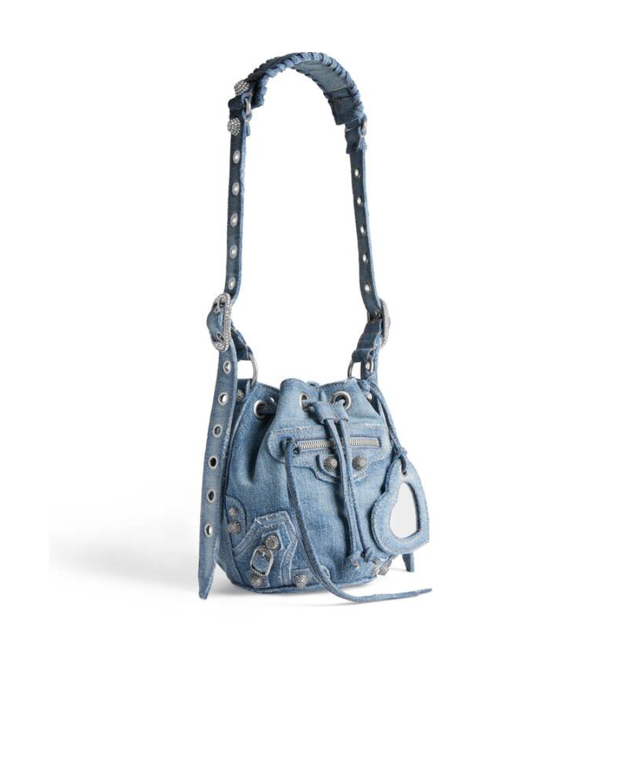 Balenciaga Green Leather Shoulder Handbag With Magnetic Closure And Metal Details In Blue